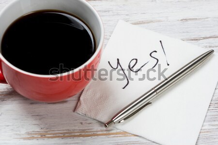 Romantik mesaj yazılı peçete kahve fincanı kalem Stok fotoğraf © adam121