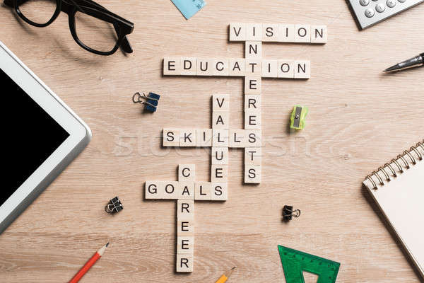 Conceptual keywords on wooden table with elements of game making crossword Stock photo © adam121