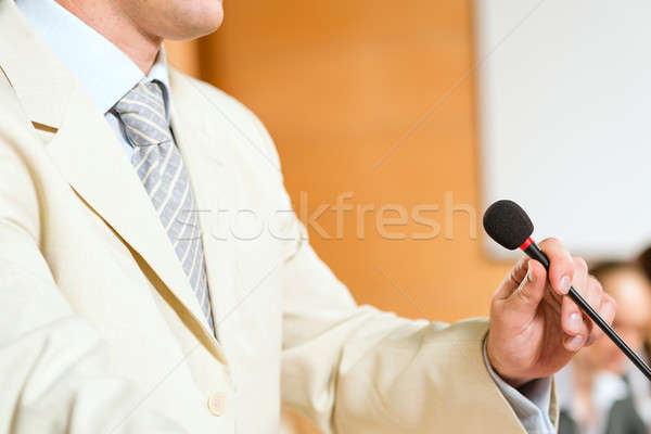 close-up microphone and presenter Stock photo © adam121