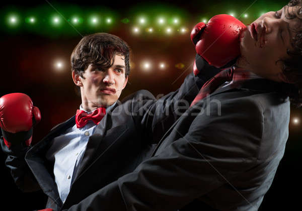 [[stock_photo]]: Affaires · concurrents · deux · affaires · gants · de · boxe · anneau