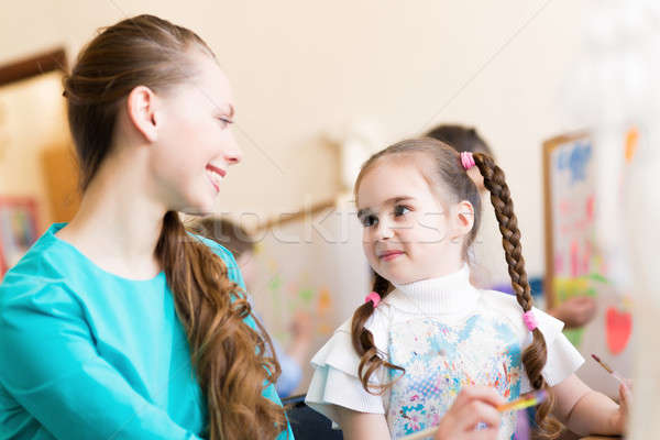 Stockfoto: Leraar · schoolmeisje · werken · kunst · school · vrouw