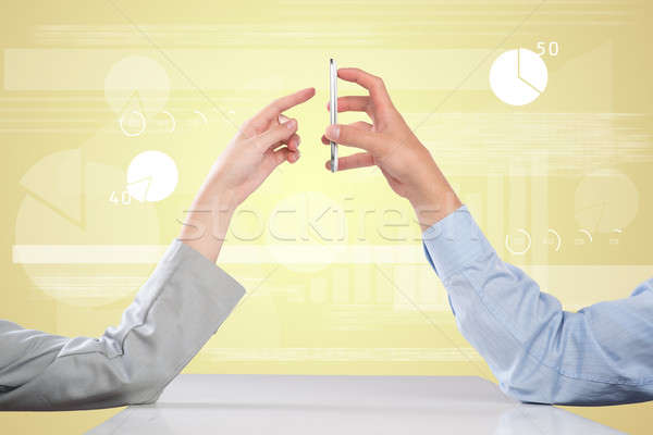 Werken cohesie zakenlieden handen mobiele telefoon Stockfoto © adam121