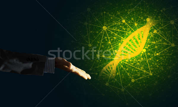 Science medicine and technology concepts as DNA molecule on dark background with connection lines Stock photo © adam121