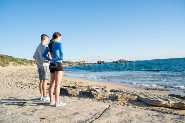 Ochtend lopen jonge actief paar joggers Stockfoto © adam121