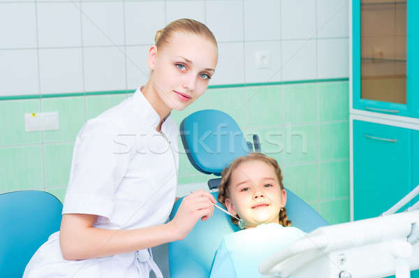 young doctor woman and girl in dentist office Stock photo © adam121