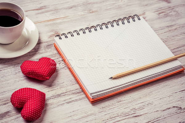 Confessione san valentino tazza di caffè notepad matita due Foto d'archivio © adam121