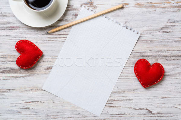 Confessione san valentino tazza di caffè notepad matita due Foto d'archivio © adam121