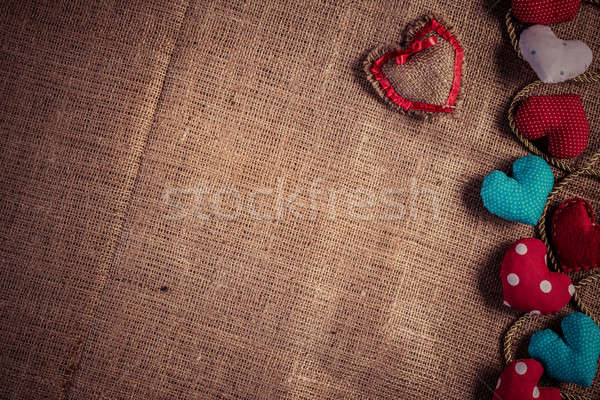 Doe het zelf briefkaart handgemaakt liefde harten bruin Stockfoto © adam121