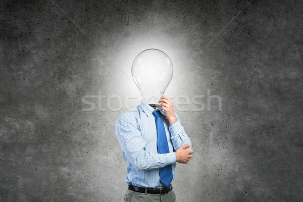 Człowiek myślenia pomysł zamyślony biznesmen lampy Zdjęcia stock © adam121