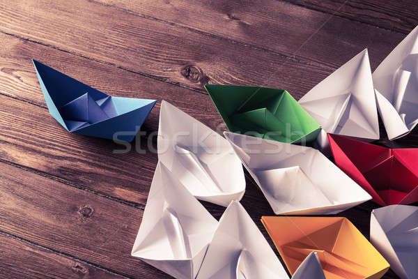 Business leadership concept with white and color paper boats on  Stock photo © adam121