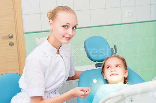 young doctor woman and girl in dentist office Stock photo © adam121