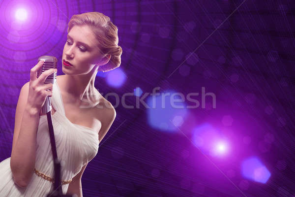 çekici kadın şarkıcı mikrofon arkasında soyut moda Stok fotoğraf © adam121