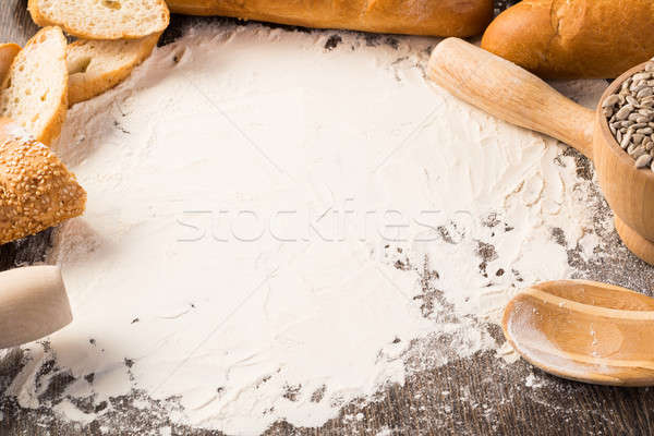 Liszt fehér kenyér különböző fából készült felület fa Stock fotó © adam121