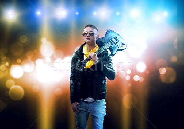 Stock foto: Rockstar · Bühne · junger · Mann · rock · Musiker · Lichter