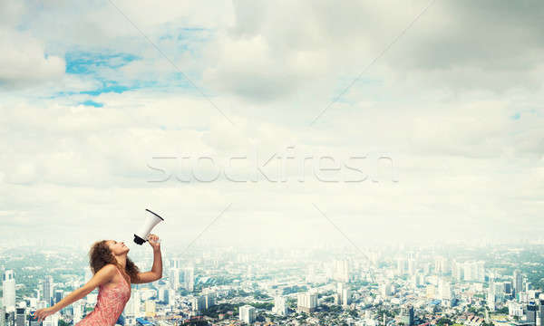 Menina gritando alto-falante mulher jovem vestir Foto stock © adam121