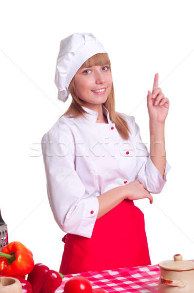 Attractive cook woman a over white background Stock photo © adam121