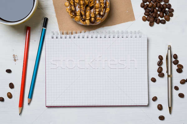 Stok fotoğraf: Kahve · molası · notepad · fincan · kahve