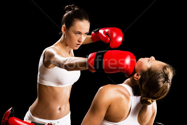 Foto stock: Mujer · boxeo · agresivo · adversario · cabeza · cuerpo