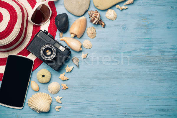 Verano objetos vacaciones sombrero de paja gafas de sol Foto stock © adam121