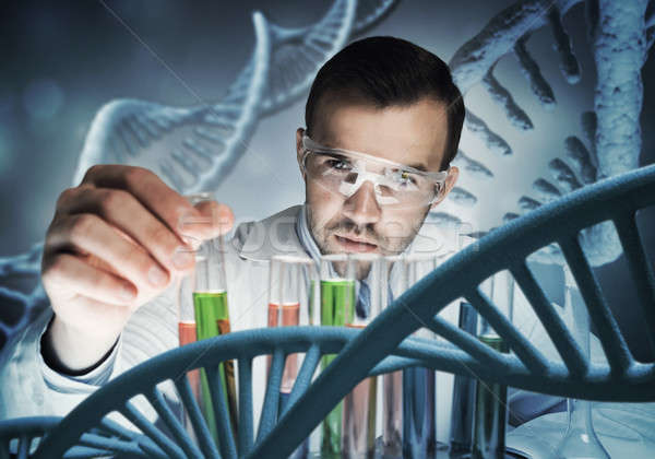 Foto stock: Jovem · cientista · vidro · clínico · laboratório