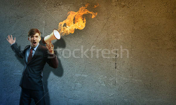 Om de afaceri megafon agresiune afaceri vorbitor Imagine de stoc © adam121