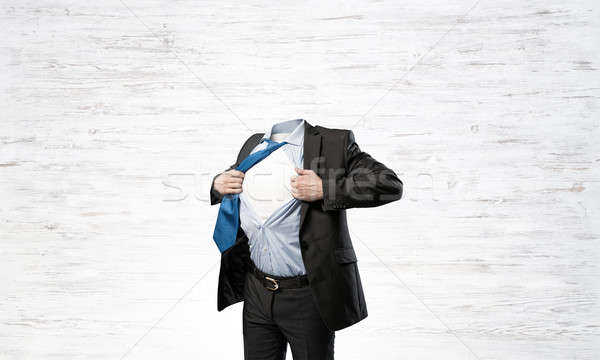 Foto stock: Super · empresário · terno · preto · como · quarto