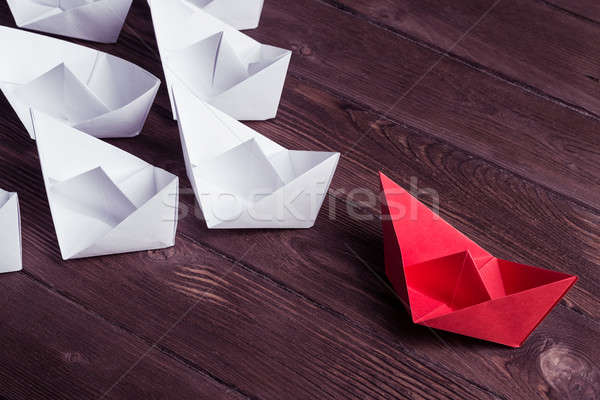 Business leadership concept with white and color paper boats on  Stock photo © adam121