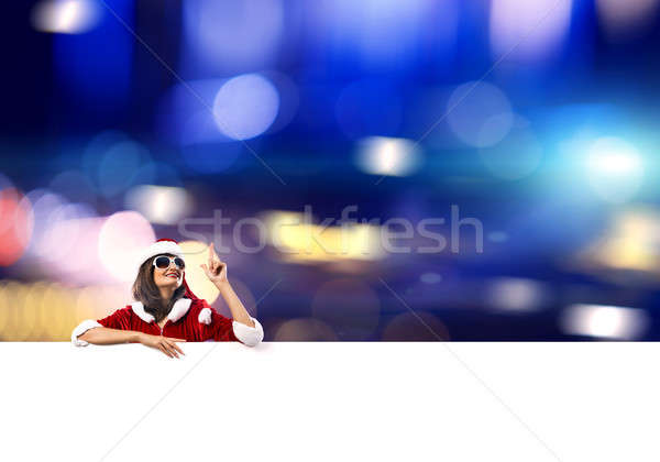 Foto stock: Natal · atraente · mulher · branco · bandeira