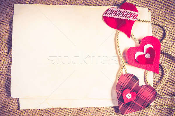 Zdjęcia stock: Zrób · to · sam · pocztówkę · wykonany · ręcznie · miłości · serca · puste · papieru