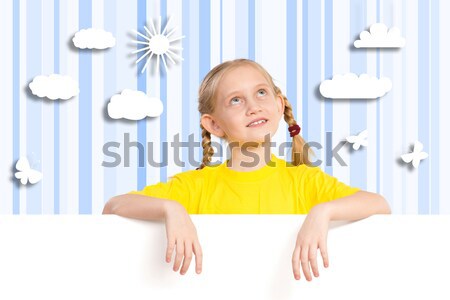 Girl holding white poster Stock photo © adam121