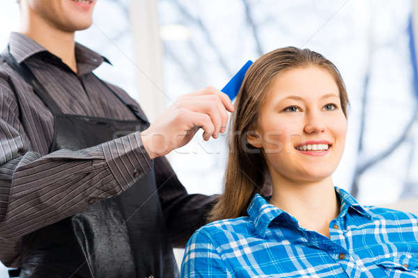 Stock photo: hairdresser and client