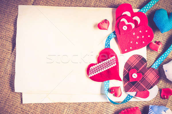 Faça você mesmo cartão postal feito à mão amor corações papel em branco Foto stock © adam121