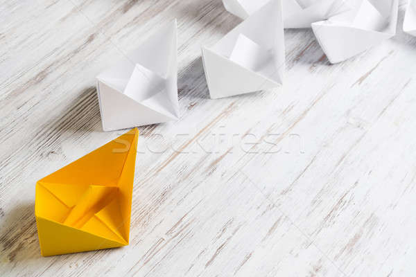 Affaires origami bateaux table en bois [[stock_photo]] © adam121