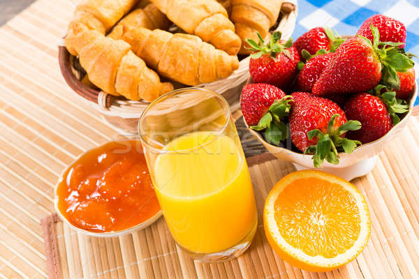 early breakfast, juice, croissants and jam Stock photo © adam121