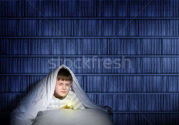 boy under the covers with a flashlight Stock photo © adam121