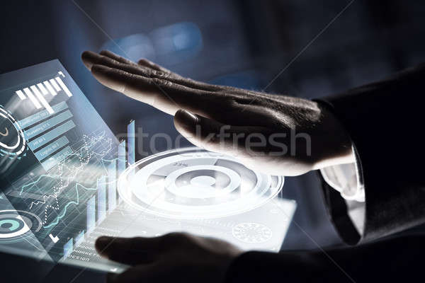 [[stock_photo]]: Nouvelle · affaires · main · toucher · doigt