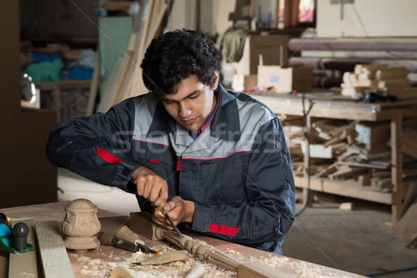 [[stock_photo]]: Charpentier · travaux · jeunes · artisan · uniforme · travail