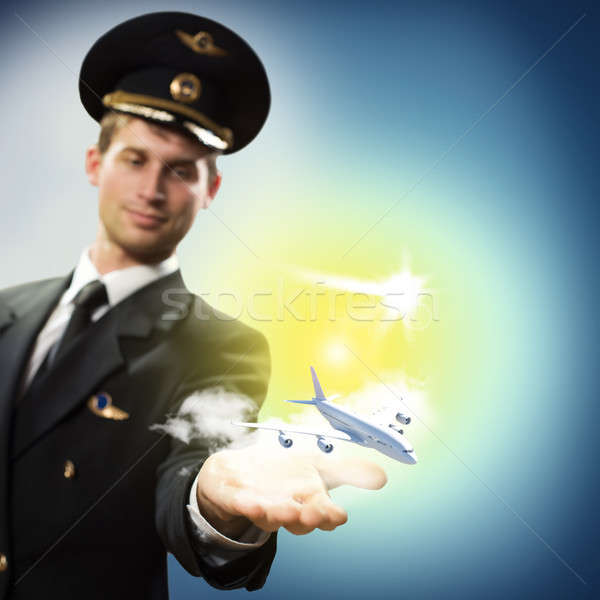 Stock foto: Pilot · Form · Hand · Flugzeug · unter · Himmel