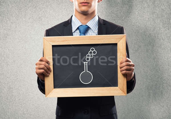 Stockfoto: Zakenman · frame · schoolbord · reageerbuis