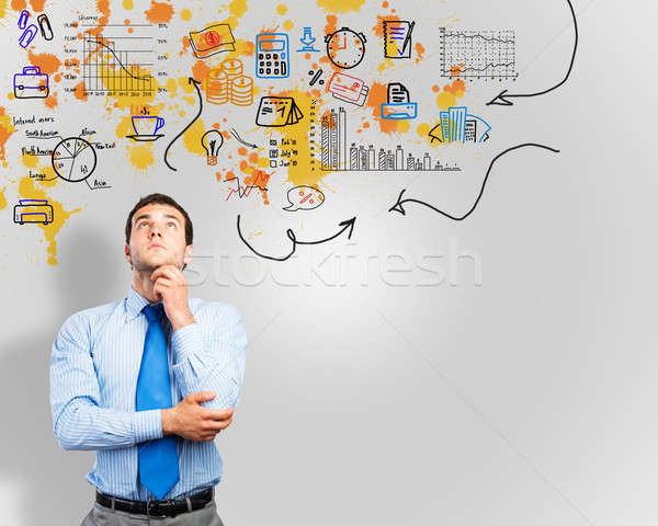 Pensando hombre de negocios boceto cerebro color comercialización Foto stock © adam121