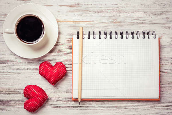 Confessione san valentino tazza di caffè notepad matita due Foto d'archivio © adam121