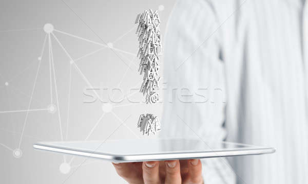 Ausrufezeichen Tablet Hand Geschäftsmann Stock foto © adam121