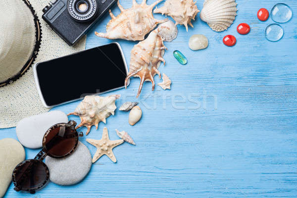 Verano objetos vacaciones sombrero de paja gafas de sol Foto stock © adam121