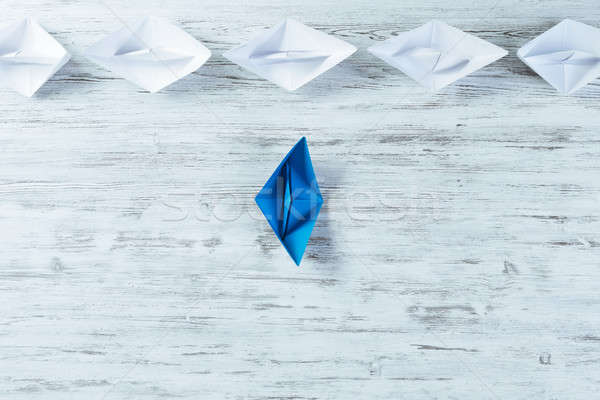 Działalności zestaw origami łodzi drewniany stół Zdjęcia stock © adam121