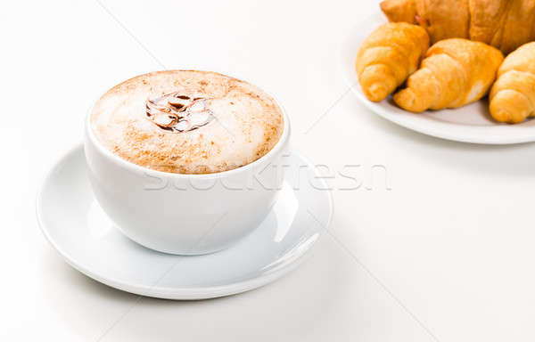 large cup of coffee and croissants on a plate Stock photo © adam121