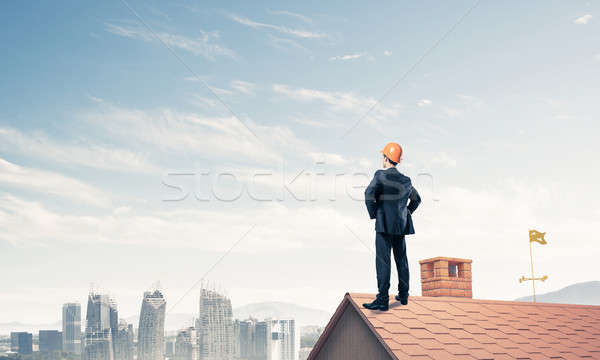 Ingenieur Mann stehen Dach gemischte Stock foto © adam121