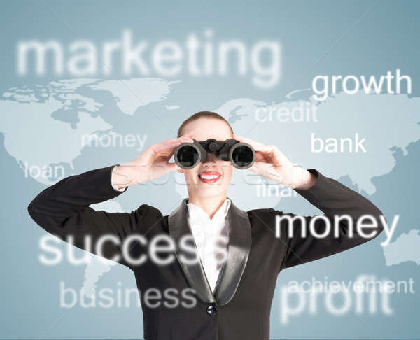 Mujer de negocios mirando binoculares búsqueda soluciones negocios Foto stock © adam121