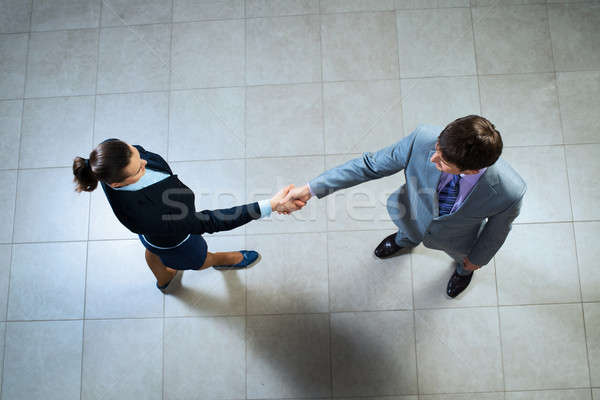 Stock photo: Business woman and businessman shaking hands