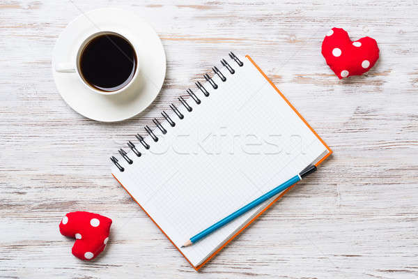 Bekentenis valentijnsdag koffiekopje notepad potlood twee Stockfoto © adam121