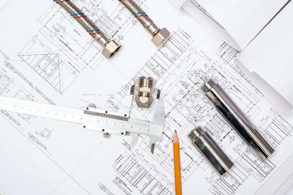 plumbing and drawings, construction still life Stock photo © adam121